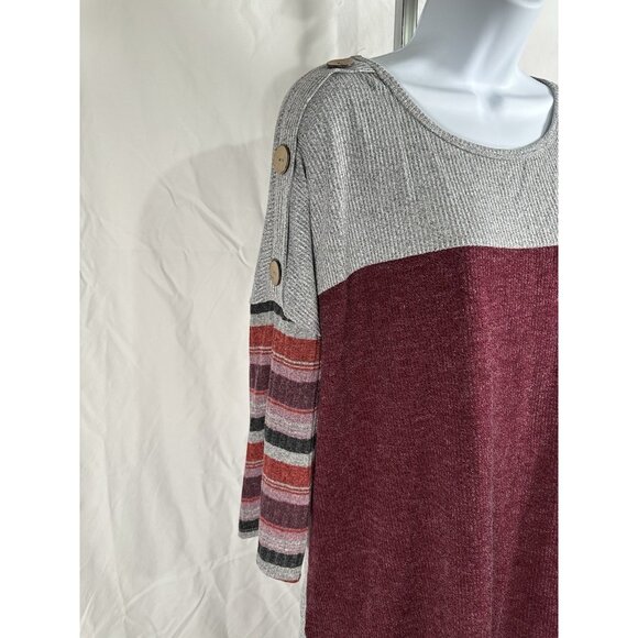 Cure Women’s Color Block Blouse Striped 3/4 Sleeve Top Size 1X Plus Casual Top - Picture 2 of 10